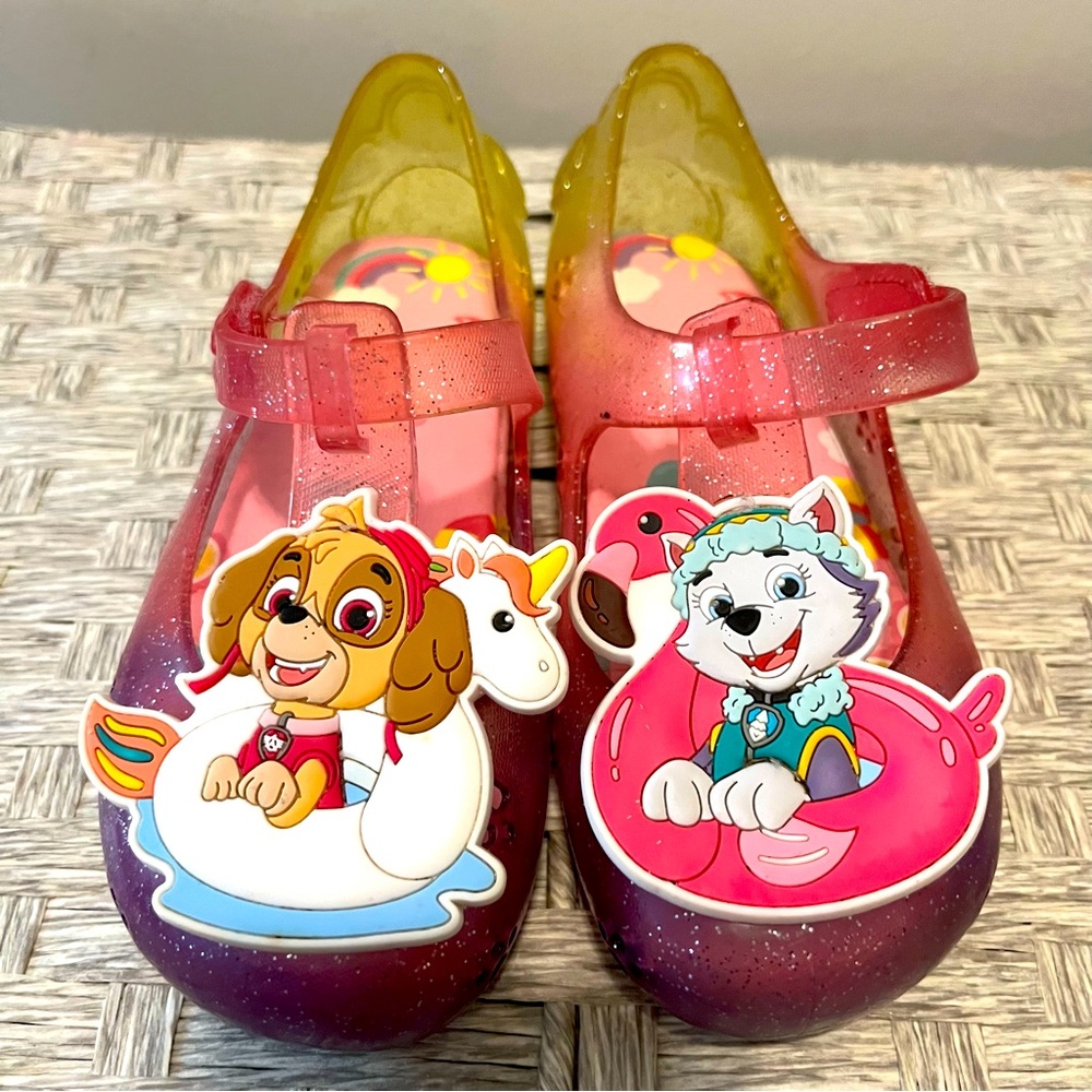 Paw Patrol Everest Skye Glitter Pink Yellow Summer Jelly Shoes 9 toddler School